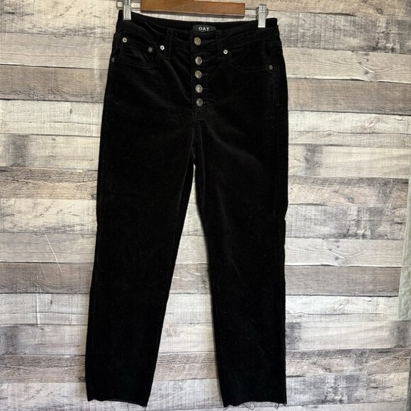 OAT NY Womens Black Corduroy High Rise Straight Leg Cropped Raw Hem Pant Size 27 - Picture 1 of 10